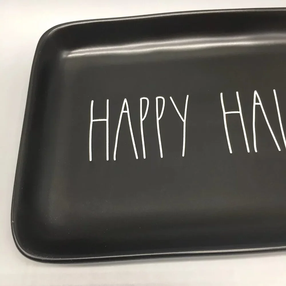 Rae Dunn Happy Halloween Serving Tray Platter Matte Black White 13